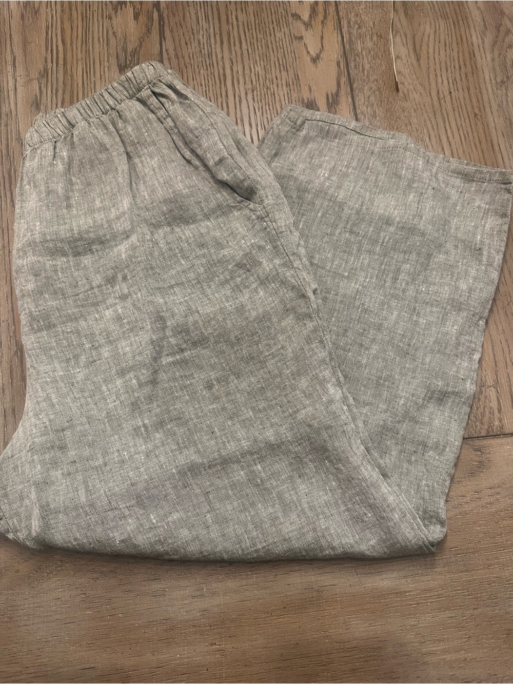 FLAX Floods 100% Linen Pants Medium M Natural Gray Beige Ankle Wide Leg